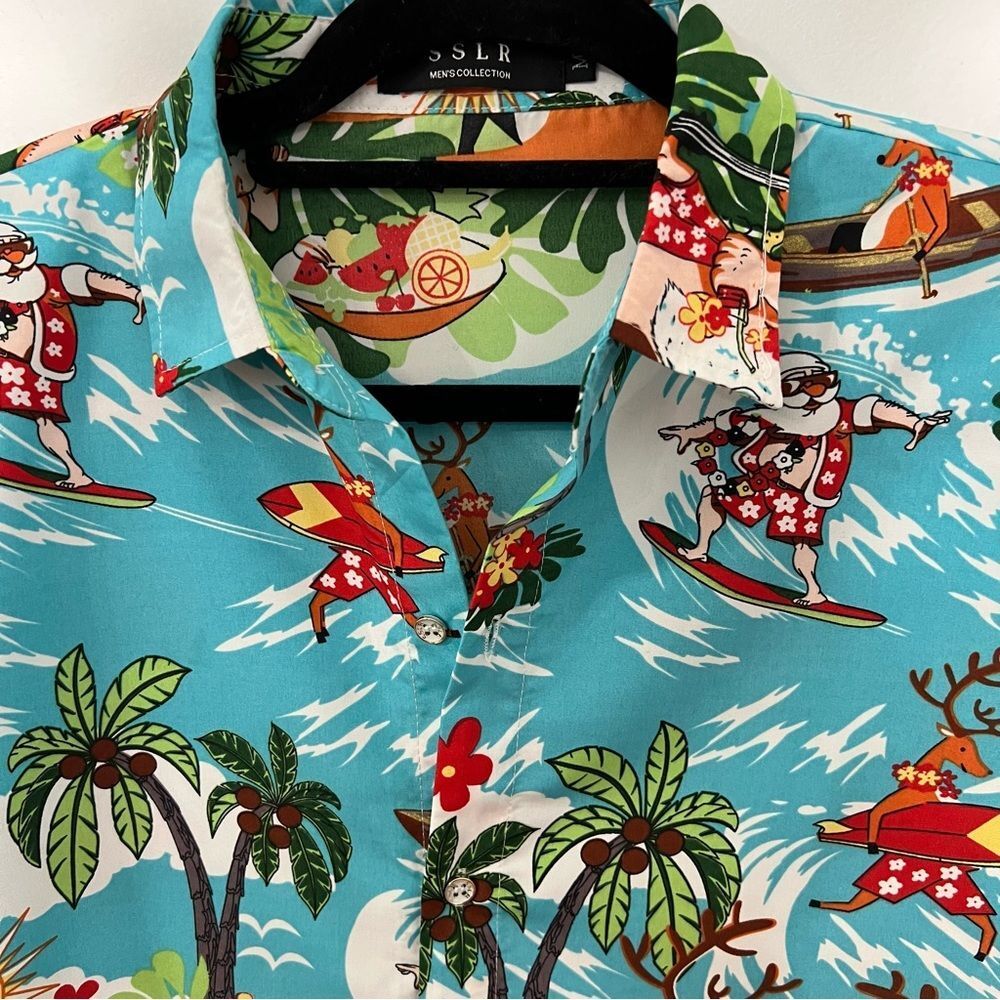 SSLR Surfs Up Santa Ugly Christmas Hawaiian Shirt‎ -- M - Picture 7 of 13